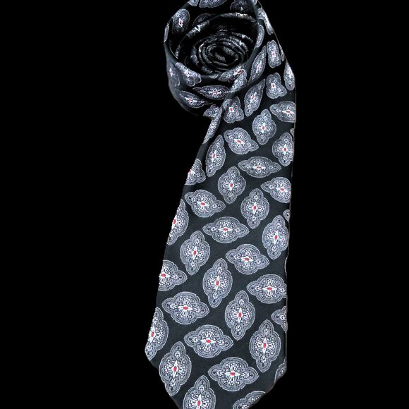 John Henry Men's Formal Dress Neck Tie Black Red and White - Picture 2 of 6